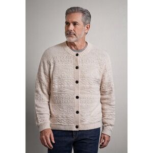 VTG Westbound Mens Cream Cable Knit Cardigan Button Front Sweater XL